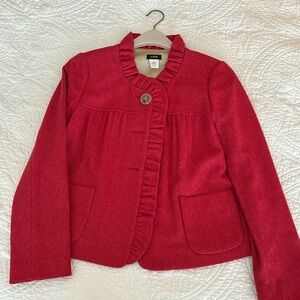 J Crew red/coral herringbone swing jacket. Size 4. 100% wool